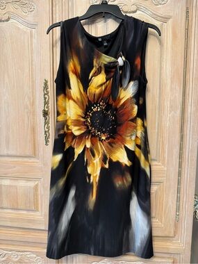 Black and Yellow Sunflower Sleeveless Shift Tunic